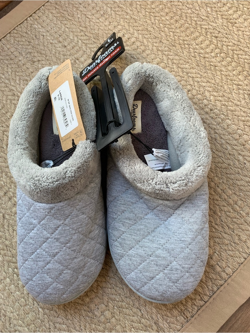 dearfoams Quilted Grey Plush-Lined Slip-On Slippers